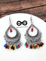 The Intricate Motif Drops - Oxidised Boho Earrings - Multicolour