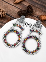 The layered Beaded Sun Oxidised Boho Earrings