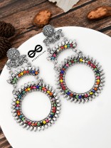 The layered Beaded Sun Oxidised Boho Earrings