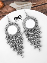 The Meshed Mirror Sun - Oxidised Boho Earrings