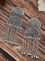 The Double Intricate Moon Danglers - Oxidised Boho Earrings