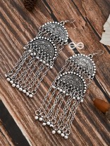 The Double Intricate Moon Danglers - Oxidised Boho Earrings