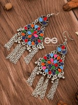 The Multicoloured Enamel Chained Danglers - Oxidised Boho Earrings