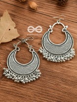 The Meshed Moon (Silver) - Oxidised Boho Earrings