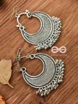 The Meshed Moon (Silver) - Oxidised Boho Earrings