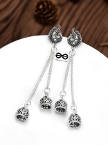 The Double Jhumki Curved Peacock Danglers - Oxidised Boho Earrings