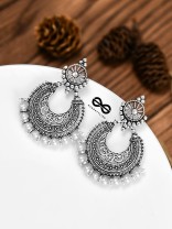 The Elegant Motif Pearls - Oxidised Boho Earrings