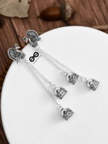 The Double Jhumki Intricate Peacock Danglers - Oxidised Boho Earrings