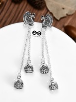 The Double Jhumki Intricate Peacock Danglers - Oxidised Boho Earrings