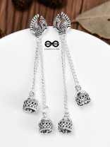 The Double Jhumki Vintage Peacock Danglers - Oxidised Boho Earrings