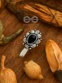 The Aztec Autumn Leaf - Oxidised Boho Nosepin (Black)