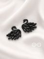 The Crystal Feathered Swans - Statement Embellished Studs - Black