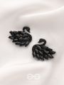 The Crystal Feathered Swans - Statement Embellished Studs - Black