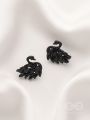 The Crystal Feathered Swans - Statement Embellished Studs - Black