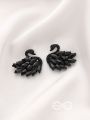 The Crystal Feathered Swans - Statement Embellished Studs - Black