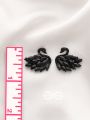 The Crystal Feathered Swans - Statement Embellished Studs - Black