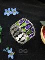 Kaliedoscope of Colours - Statement Enamelled Bracelet (Violet - Green)