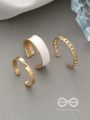 THREE CHEERS- SET OF THREE WHITE AND ROSE GOLD RINGS