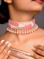 Kanishthika- The Mesmerizing Pink- Pearls, Sequins and Beads Embroidered Choker Necklace 