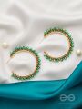 The 'Jade'd Sun- Golden Embellished Hoop Earrings