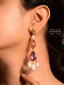 The Crystal Cascade- Golden Pearl Earrings