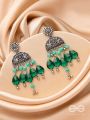 The Emerald Eden- Oxidised Embellished Earrings