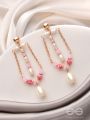 The Coral Carnations- Golden Pearl Dangler Earrings