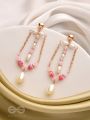 The Coral Carnations- Golden Pearl Dangler Earrings