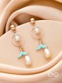 The Minty Mermaid- Golden Pearl Earrings