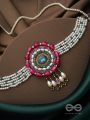 Praatika- The China Rose- Stones & Glass Drops Embroidered Choker Necklace