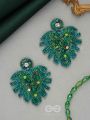 Parnin- The Verdant Leaf- Stones, Sequins & Glass Beads Embroidered Earrings