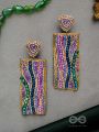 ABHIRAMA - THE BEAUTIFUL CANVAS - BEADED RECTANGLE EMBROIDERED EARRINGS ( MULTICOLOR )