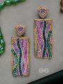 ABHIRAMA - THE BEAUTIFUL CANVAS - BEADED RECTANGLE EMBROIDERED EARRINGS ( MULTICOLOR )