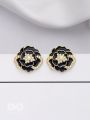 DEW DROPPED PEONIES - GOLDEN ENAMELLED STUDS (BLACK)