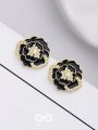 DEW DROPPED PEONIES - GOLDEN ENAMELLED STUDS (BLACK)