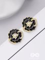 DEW DROPPED PEONIES - GOLDEN ENAMELLED STUDS (BLACK)