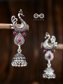 The Dangling Peacock Jhumkis (Ruby Red) - The Embellished Oxidised Collection