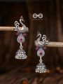 The Dangling Peacock Jhumkis (Ruby Red) - The Embellished Oxidised Collection