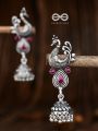 The Dangling Peacock Jhumkis (Ruby Red) - The Embellished Oxidised Collection