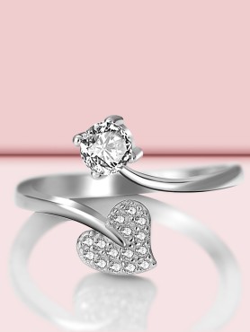 Shimmering Heart Adjustable CZ Ring