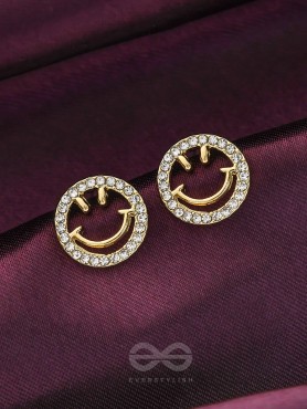 Gracious Grins- Rhinestones Studded Golden Earrings