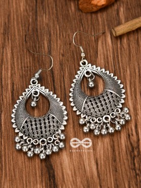 The Intricate Mesh Droplets (Silver) - Oxidised Boho Earrings