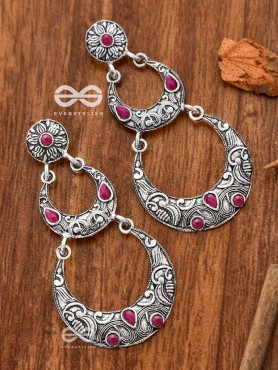 The Layered Boho Artwork Danglers (Ruby Red) - Embellished Oxidised Collection