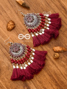 The Enamelled Artwork Tassels (Burgundy) - Oxidised Boho Earrings
