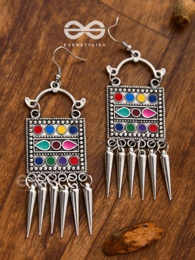 The Embellished Squares - Oxidised Boho Earrings