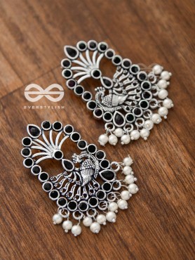 The Delightful Peacock artwork (Onyx Black) - Embellished Oxidised Earrings