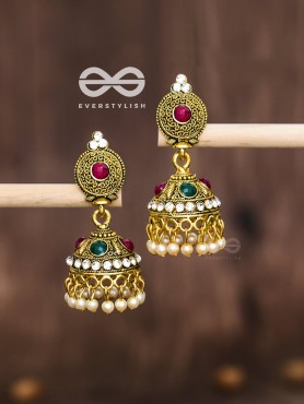 The Golden Intricate Delight - Embellished Oxidised Earrings