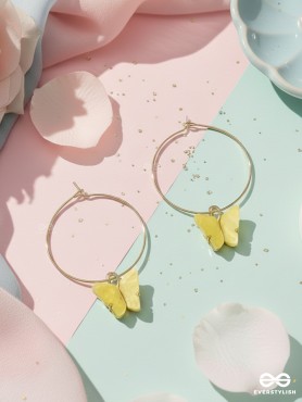 The Beauteous Butterfly Hoops (Yellow) - Golden Casual Earrings