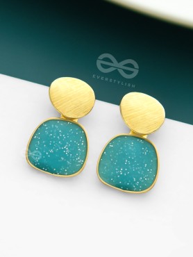 The Classy  Shimmer - Statement Golden Earrings (Teal)