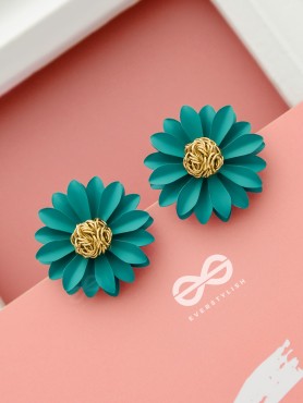BLOOMING BLOSSOMS - Statement Stud Earrings (Teal)